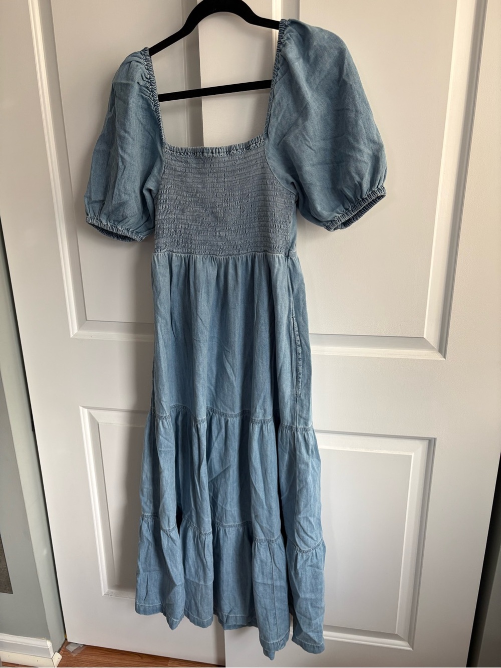 NWOT GAP Denim Puff Sleeve Maxi Dress Sz Medium Tall - Picture 6 of 7